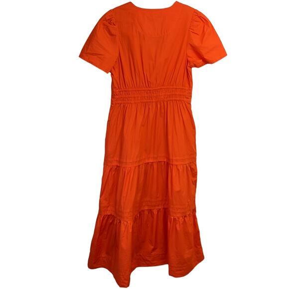 NWT Quince Maxi Dress Medium Vermillion Red 100% Organic Cotton Poplin Tiered - Picture 10 of 11